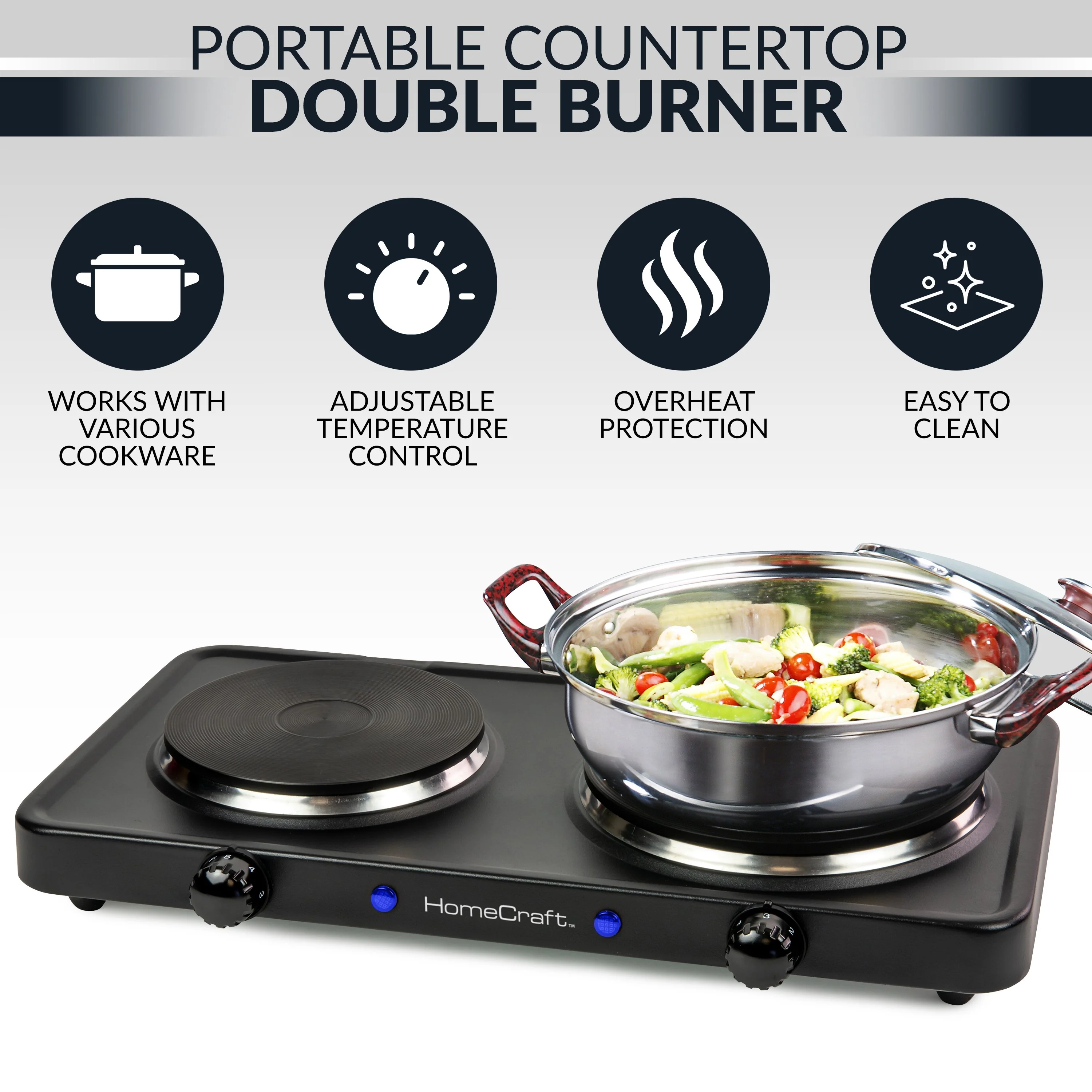 HomeCraft�?Double Burner Hot Plate - Inhomebuy