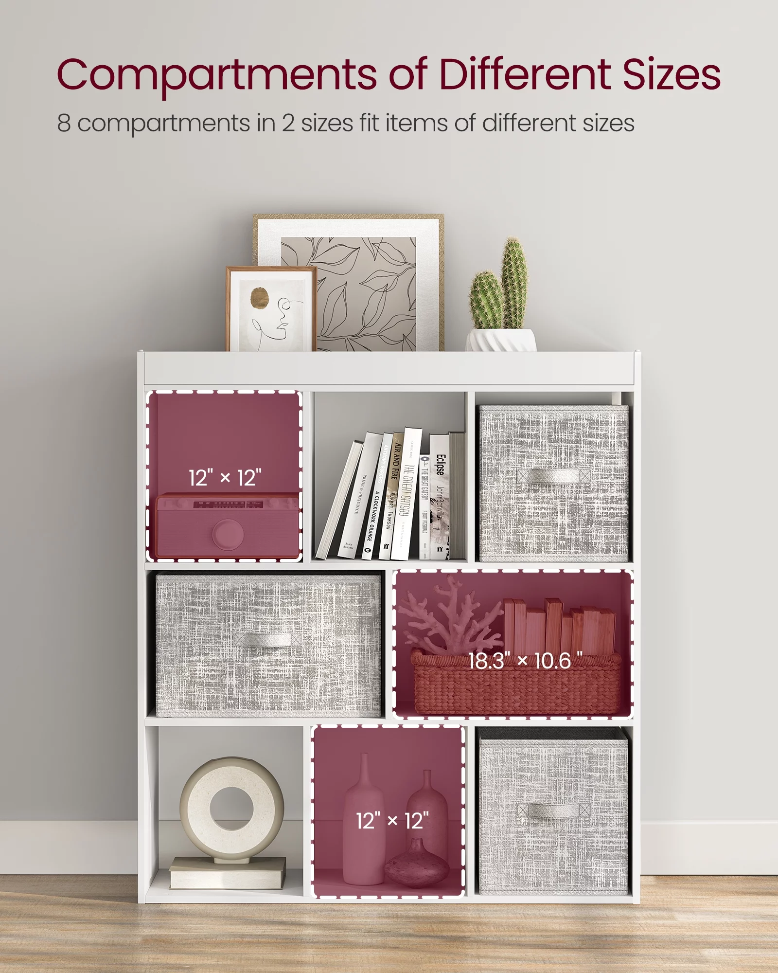 VASAGLE 8-Cube Storage Organizer Bookcase Book Shelf Storage Cabinet White - Inhomebuy