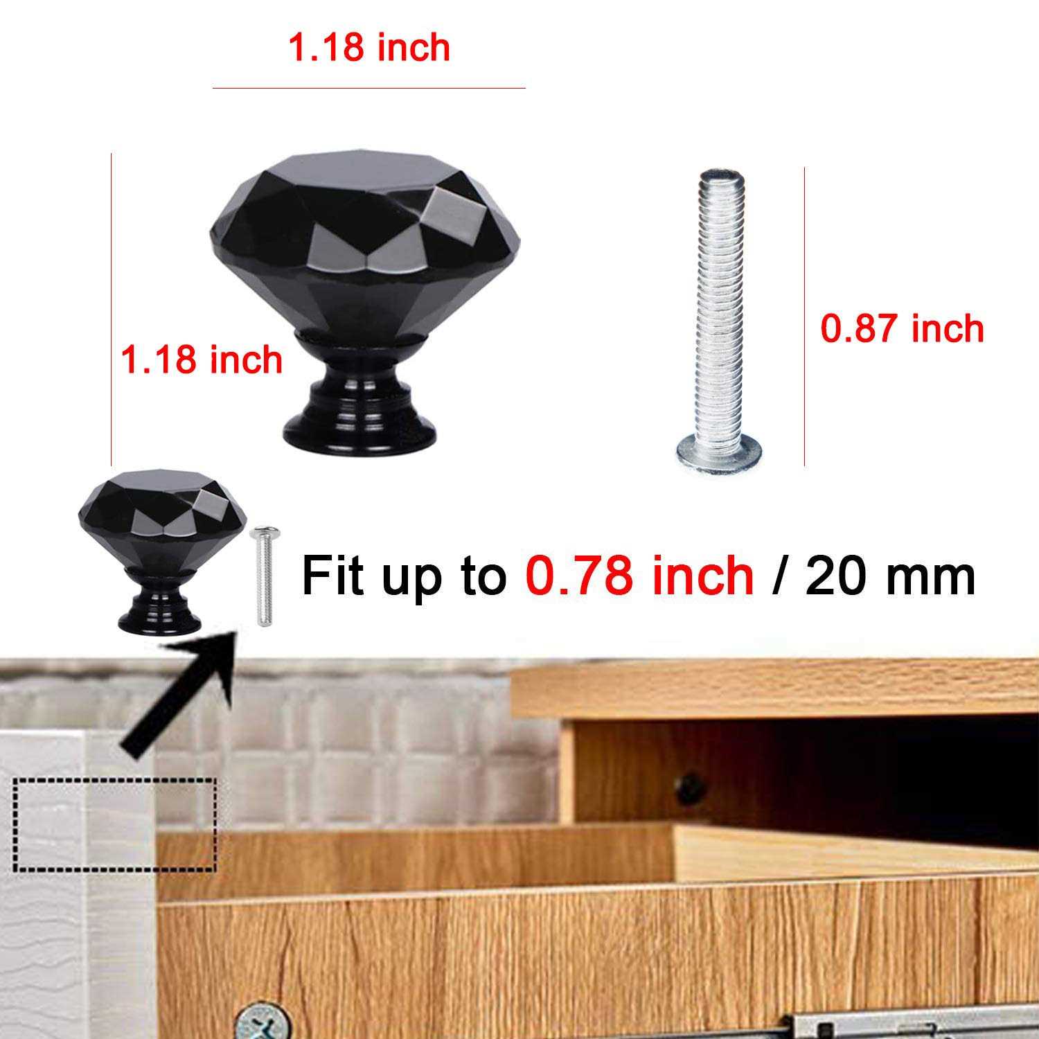 Yourgift Drawer Knobs Diamond Shaped Crystal Glass 30mm Cabinet Knobs Pull Handles - Inhomebuy