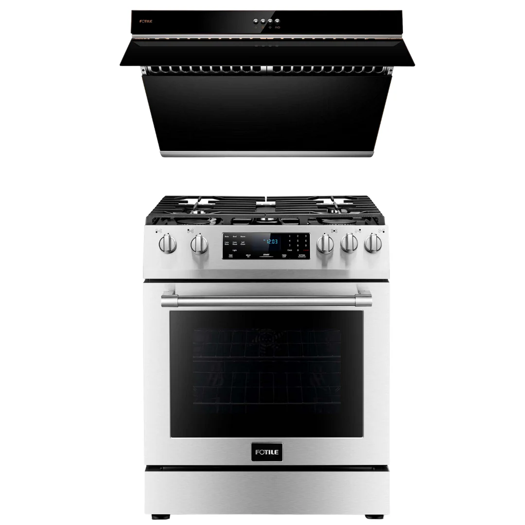 Fotile Appliance Package 30 In. Gas Range and 30 In. Black Range Hood with Push Buttons, 850 CFM, AP-RLS30506 - Inhomebuy