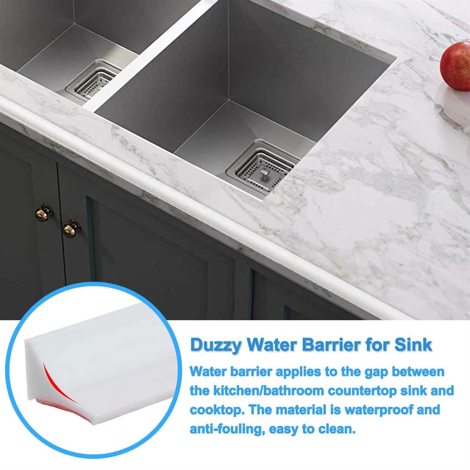 Duzzy Water Barrier for Sink Silicone Water-Blocking Self-Adhesive Splash Guard - Inhomebuy