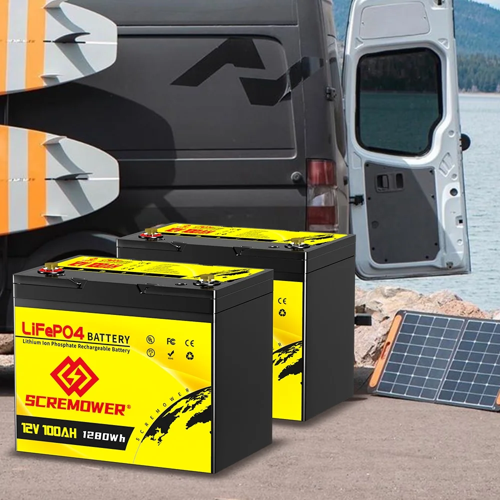 12V 100Ah LiFePO4 Lithium Battery 100A BMS for 300W Solar Pannel, Marine, RV,Camping - Inhomebuy