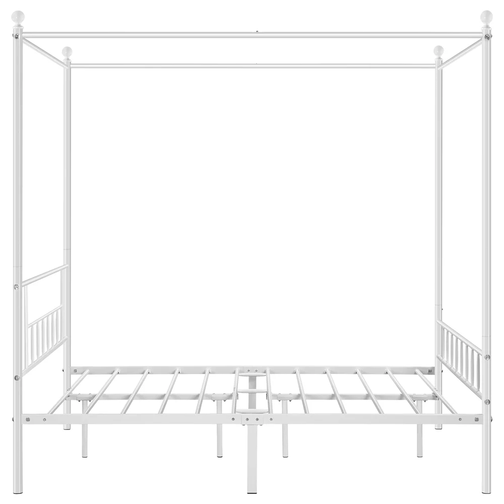 Topeakmart Metal Bed Frame Four-Poster Canopied with Headboard & Footboard, Queen, Black - Inhomebuy