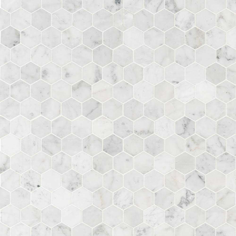 MSI Carrara White Hexagon 11.75 in. x 12 in. x 8mm Honed Marble Mesh-Mounted Mosaic Tile - Inhomebuy