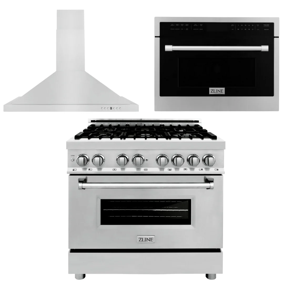 ZLINE Appliance Package - 36 in. Dual Fuel Range, Range Hood, Microwave Oven, 3KP-RARHC36-DWV - Inhomebuy