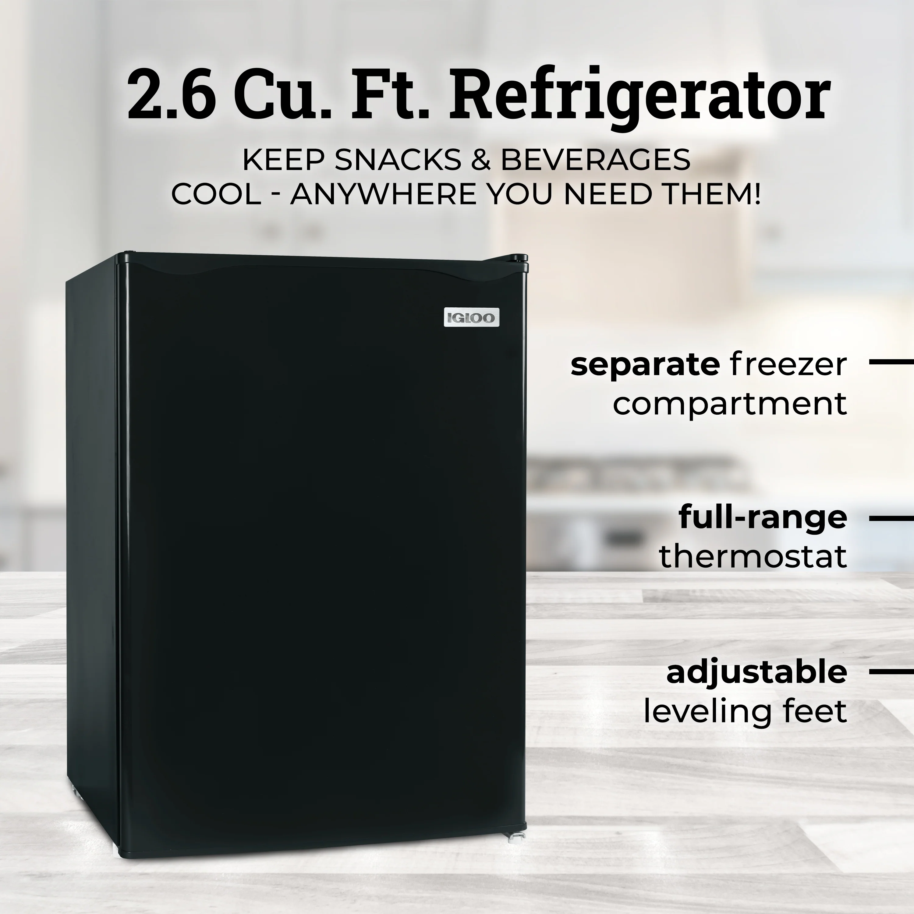Igloo 2.6 Cu. Ft. Refrigerator w/ Freezer, Black - Inhomebuy