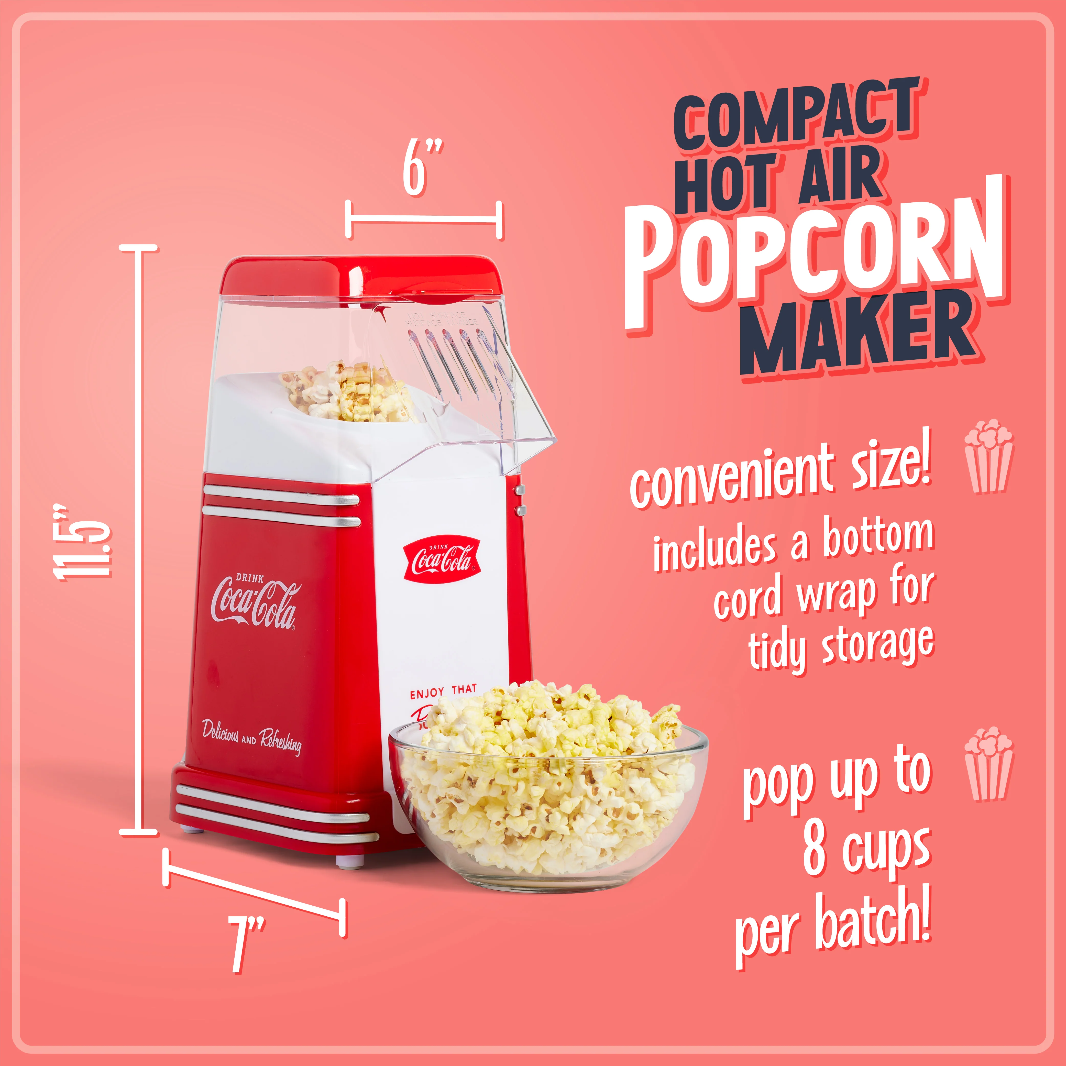 Coca-Cola® 8-Cup Hot Air Popcorn Maker - Inhomebuy