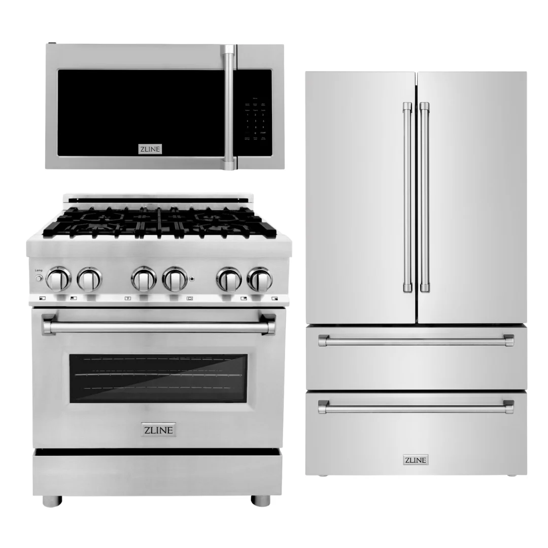 ZLINE Appliance Package - 30 in. Dual Fuel Range, Over-the-Range Microwave, Refrigerator, 3KPR-RAOTRH30 - Inhomebuy
