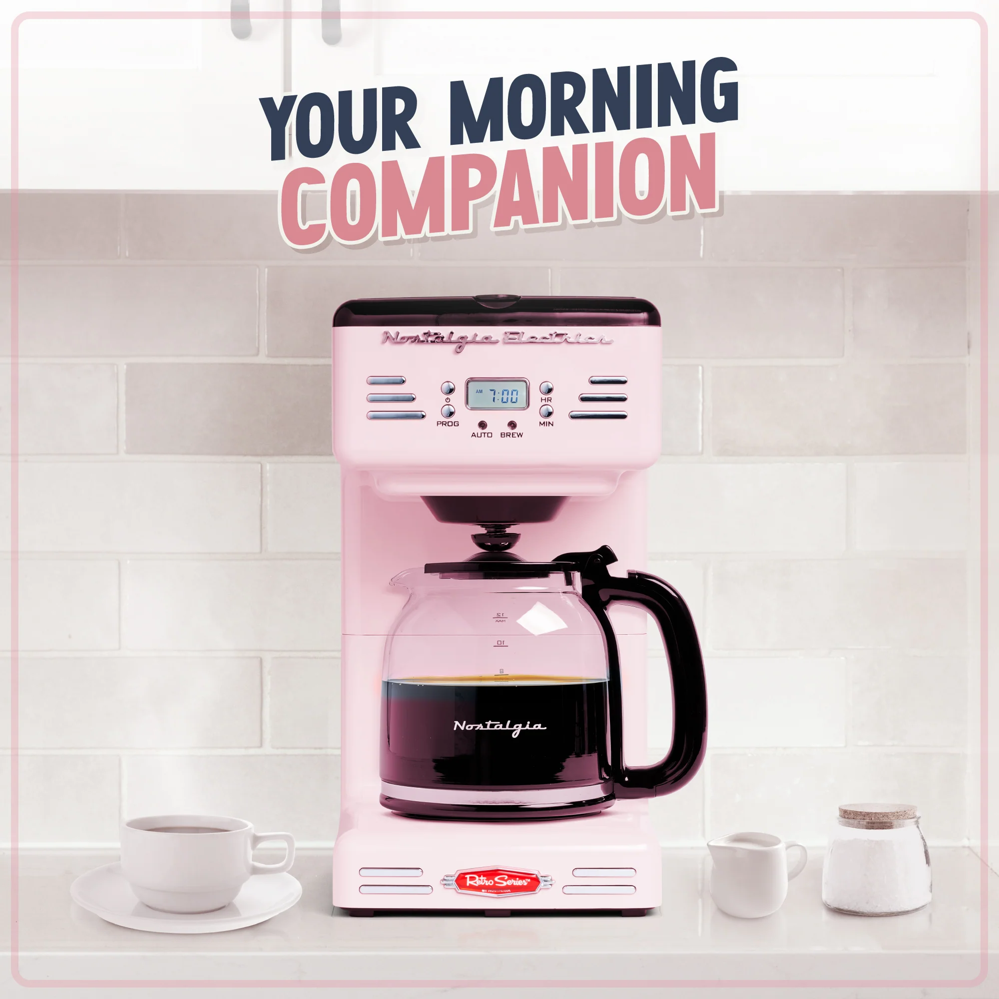 Retro 12-Cup Coffee Maker, Pink - Inhomebuy