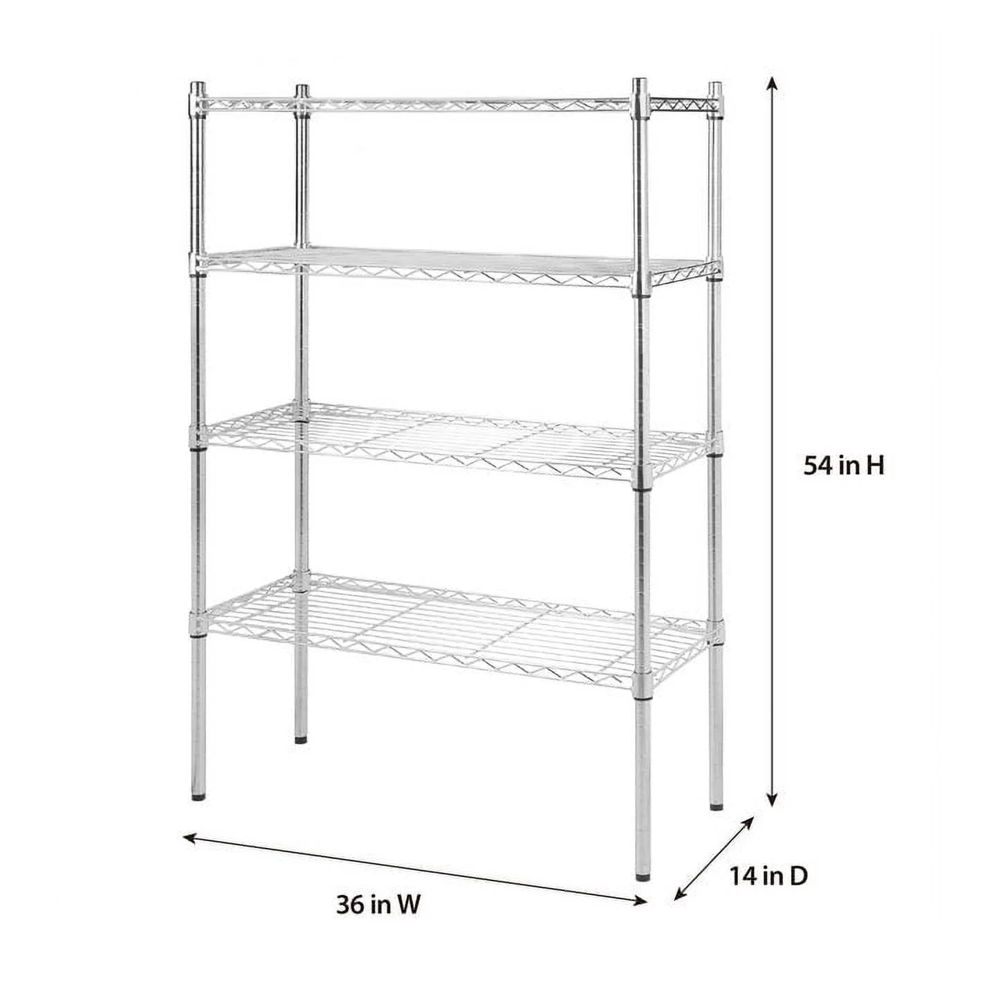 Hyper Tough 4 Tier Wire Shelf Unit, Chrome, 1400 lb. Capacity, Adult - Inhomebuy
