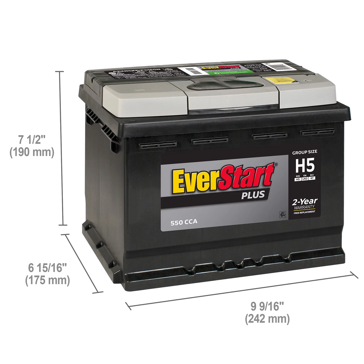 EverStart Plus Lead Acid Automotive Battery, Group Size H5 / LN2 / 47 12 Volt, 550 CCA - Inhomebuy