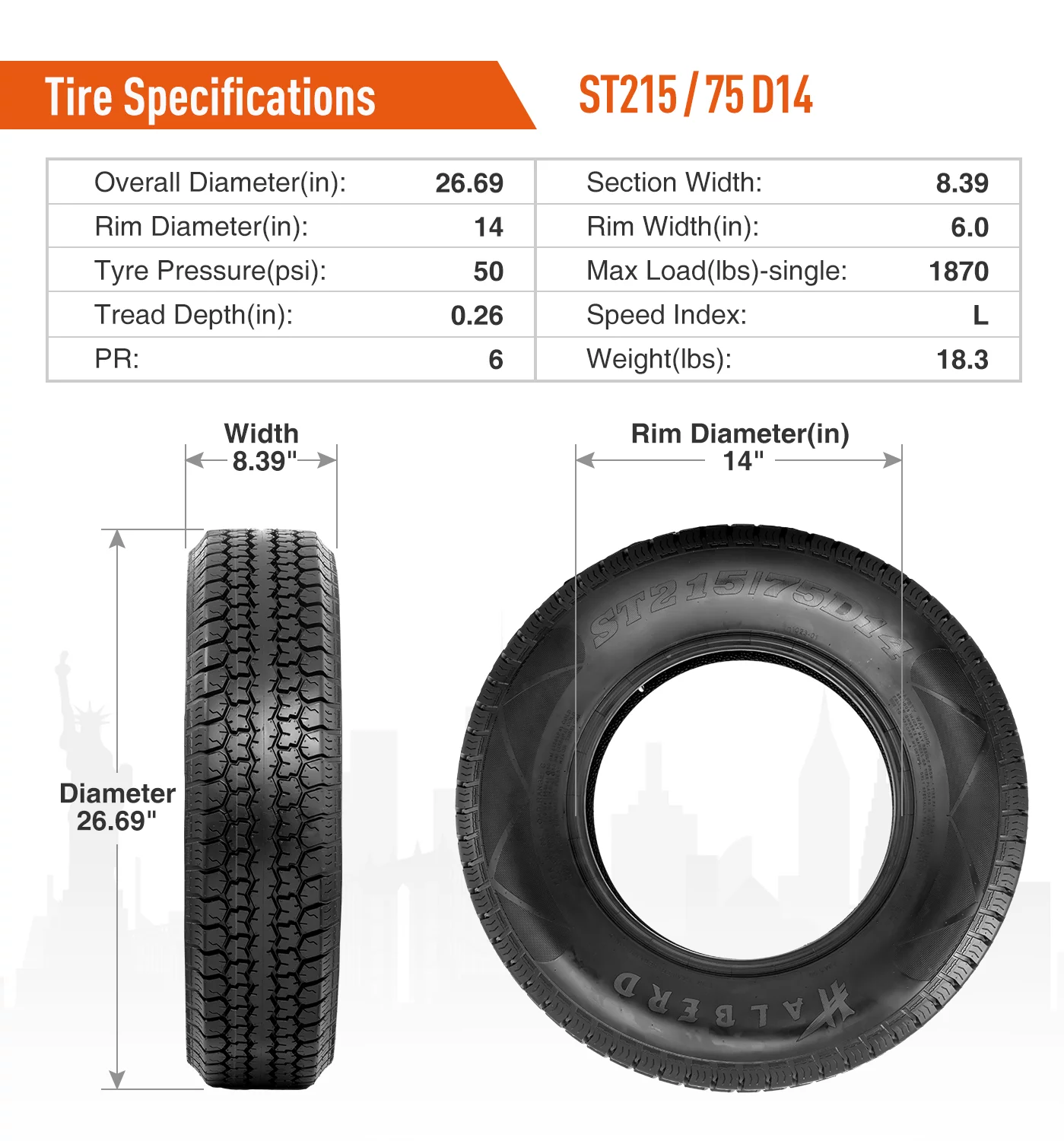 HALBERD 6PR  ST215/75D14 215 75 14 Trailer Tires  14in Load Range C Fuel-saving Designed Trailer Tires - Inhomebuy