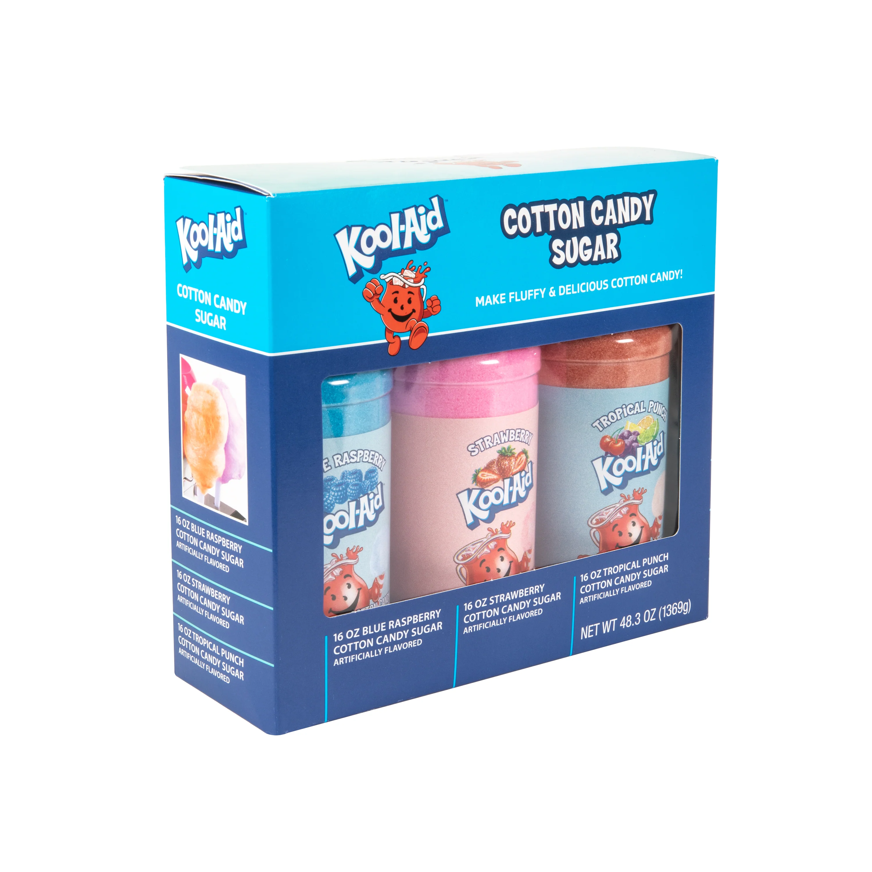 Kool-Aid Cotton Candy Flossing Sugar �?Blue Raspberry, Strawberry, Tropical Punch �?3 Pack - Inhomebuy