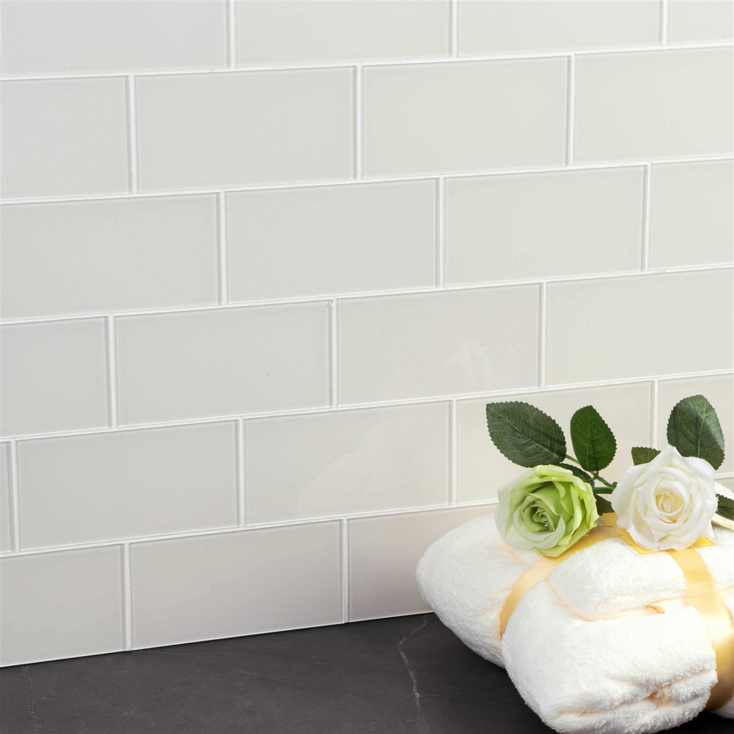 WS Tiles Hand Painted 3 in. x 6 in. Glass Subway 12 in. x 12 in. Mesh-Backed Wall Tile WST - Inhomebuy