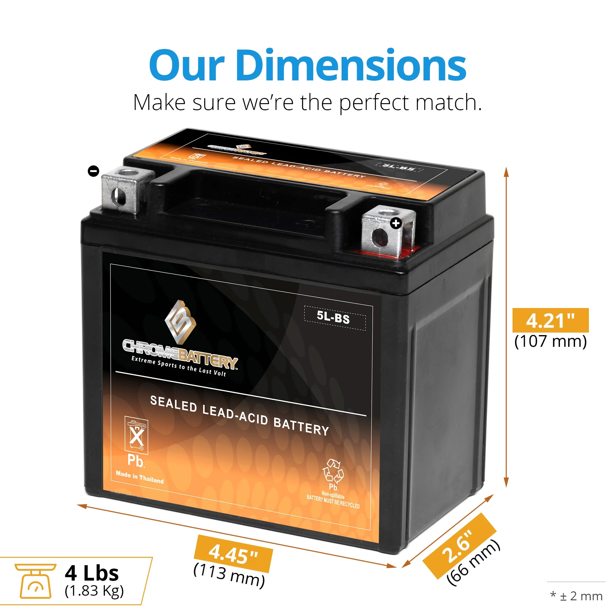 Chrome Battery Ytx5L-Bs High Performance - Maintenance Free - Sealed Agm Motorcycle Battery - Inhomebuy