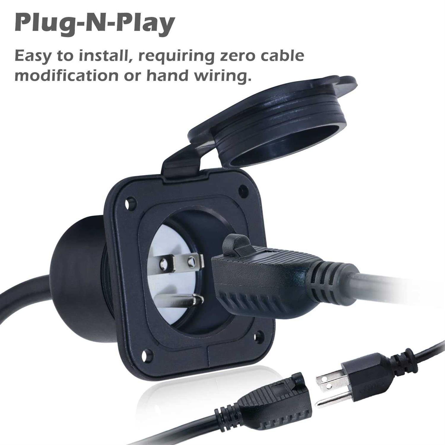 EilxMag 15 Amp RV Shore Power Inlet 125V Flanged Inlet Power Inlet Port Plug NEMA 5-15P RV Outlet with Integrated Dual 18 Cord - Inhomebuy