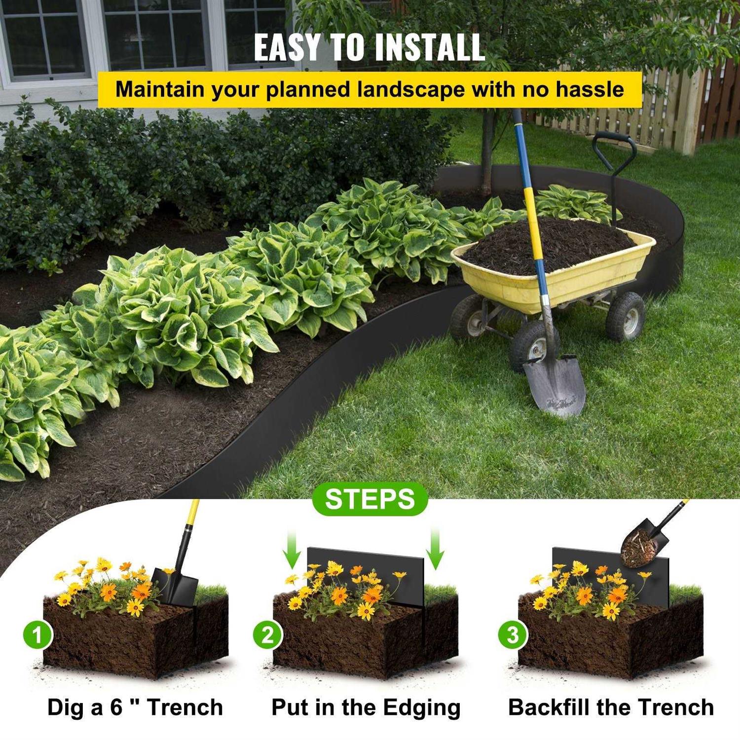 VEVOR Plastic Landscape Edging 10 in. x Recycled HDPE Coiled Terrace Board for Landscaping Against Invading Weeds - Inhomebuy
