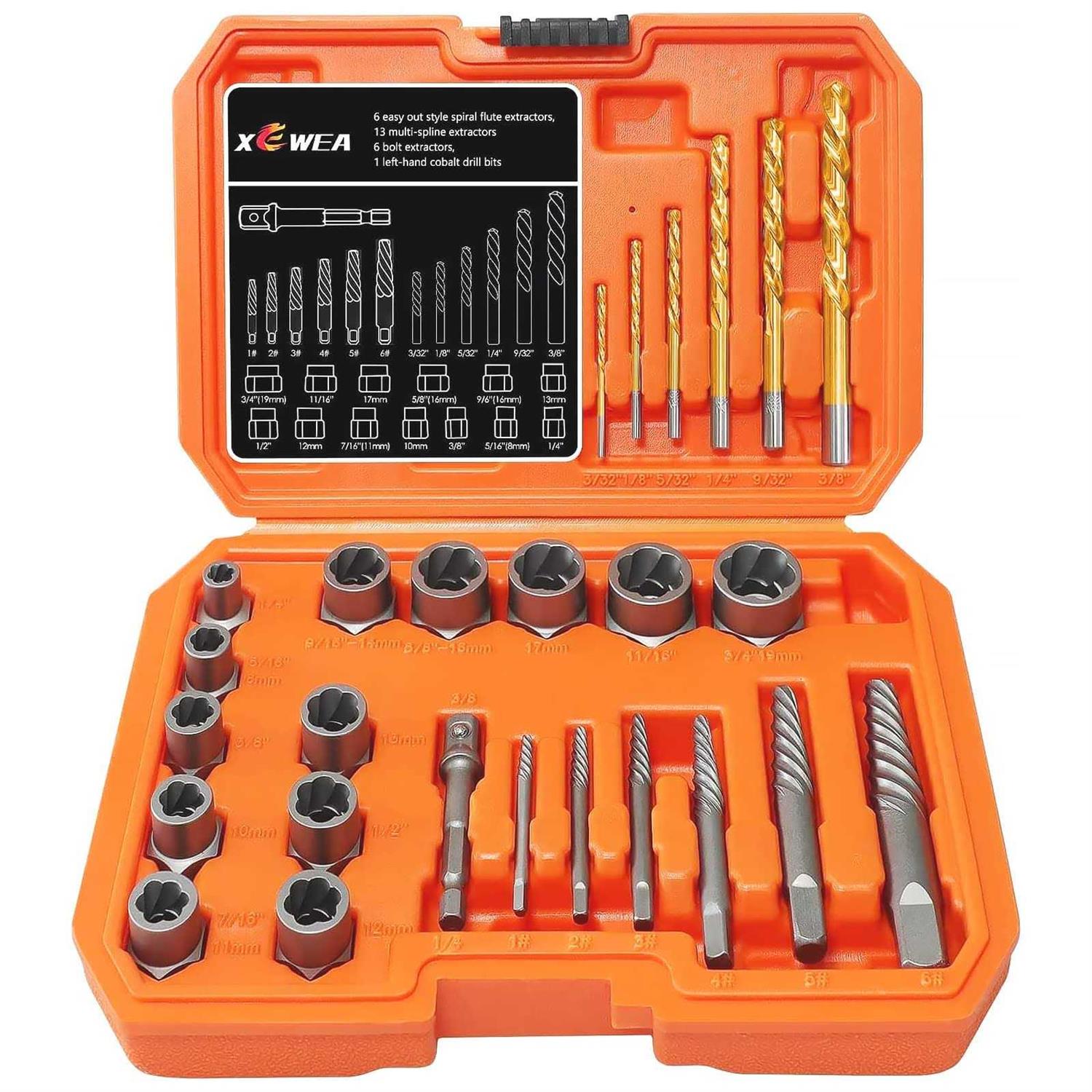 XEWEA 25Pcs Screw Extractor Set Hex Head Multi-Spline Easy Out Bolt Extractor Set - Inhomebuy