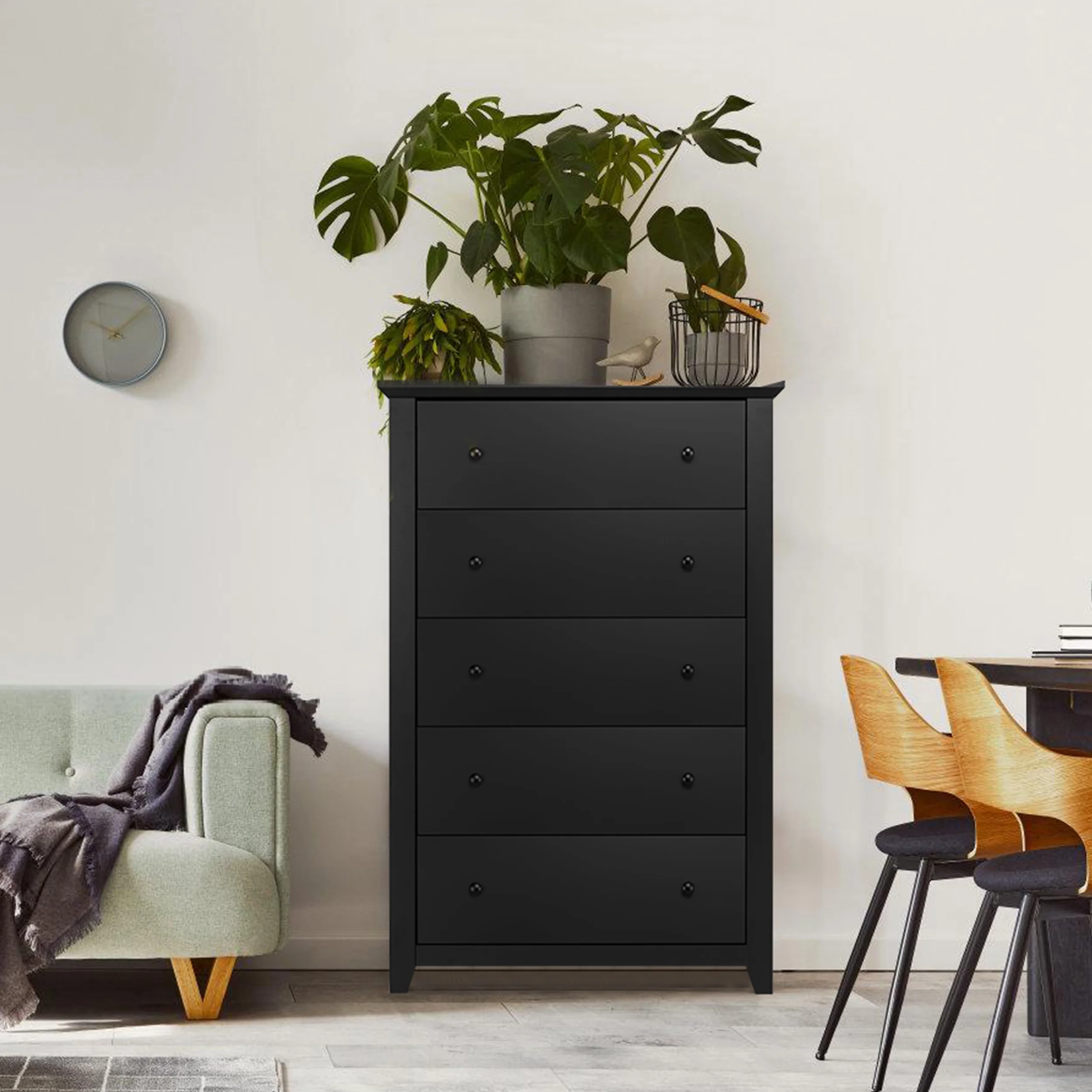 TrumanPick Black 5 Drawer Dresser, 47