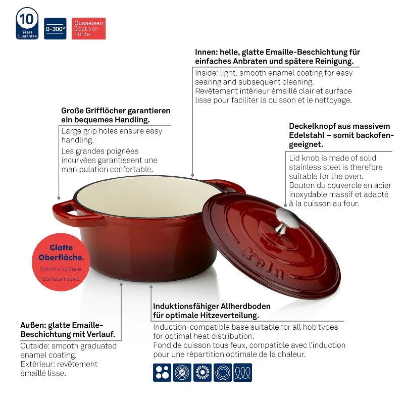 Roasting Round Tray Cast Iron Red  2.5L - Inhomebuy