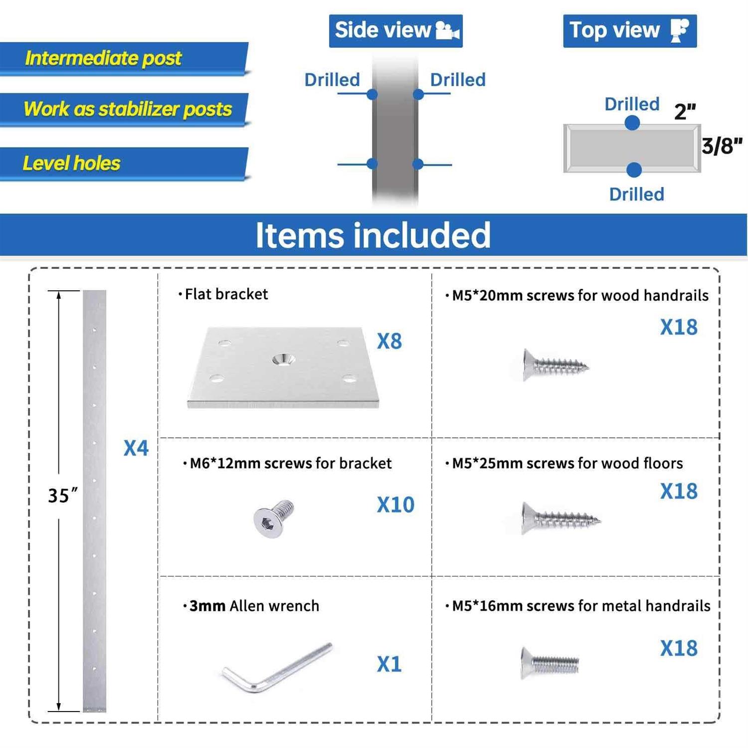 Muzata 36×3/8×2 Level-drilled Post PS32 - Inhomebuy