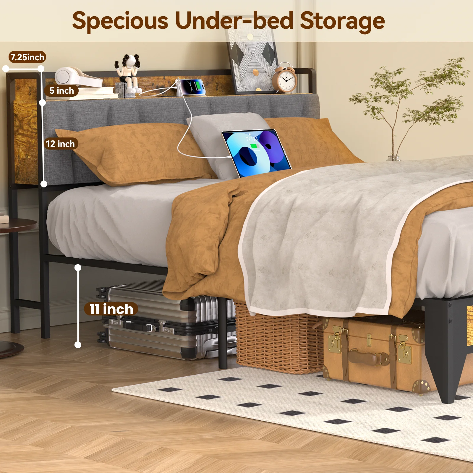 Behost Queen Bed, Queen Bed Frame with Headboard and Storage - Inhomebuy