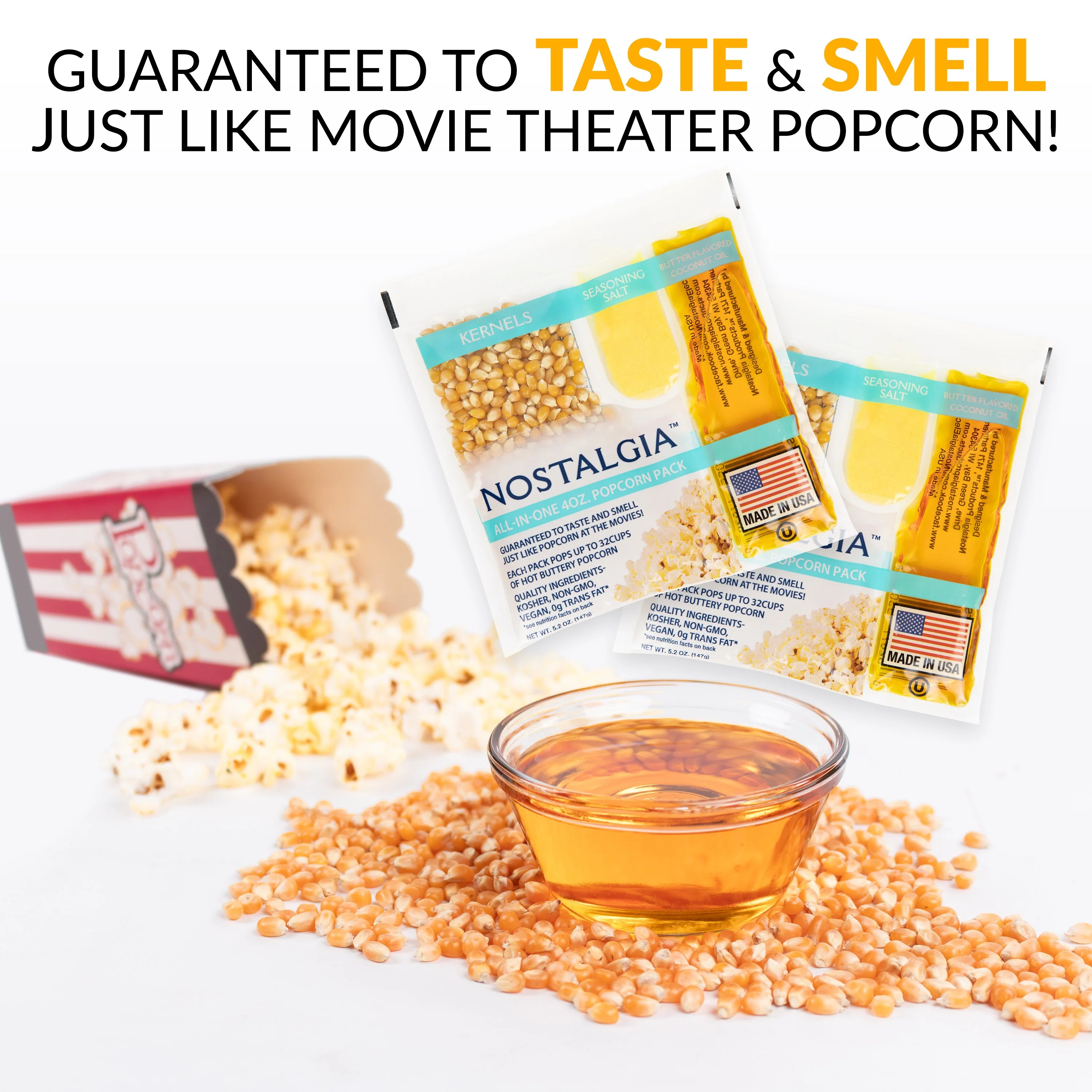 Best Tasting Premium 4-Ounce Popcorn, Oil & Seasoning Salt All-In-One Packs - 24 Count - Inhomebuy