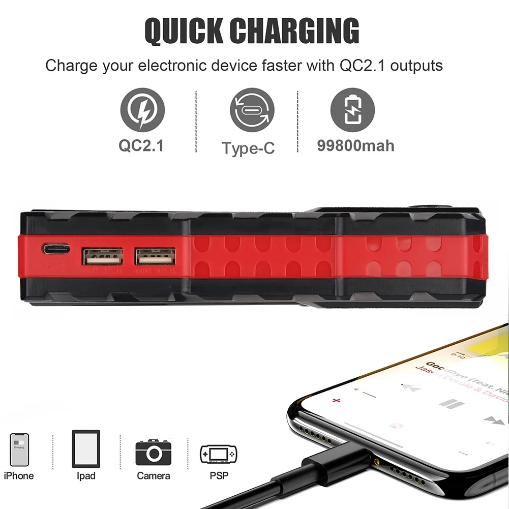 Car Jump Starter,5000A Peak 99800mAh Battery Jump Starter, 12V Car Battery Charger, Auto Battery Booster w/ LCD Display & 3 LED Modes, Portable Power Bank Charger - Inhomebuy