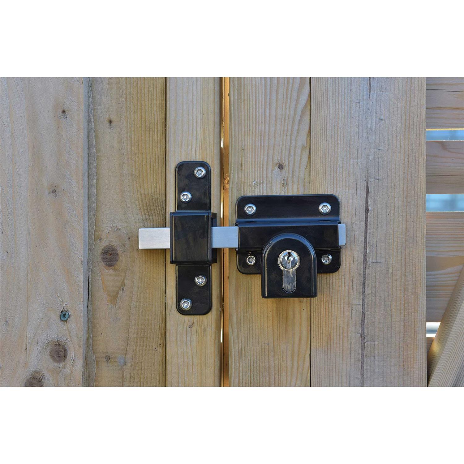 GateMate 1490086 Long Throw Lock Heavy Duty Stainless Steel in Black Finish - Inhomebuy