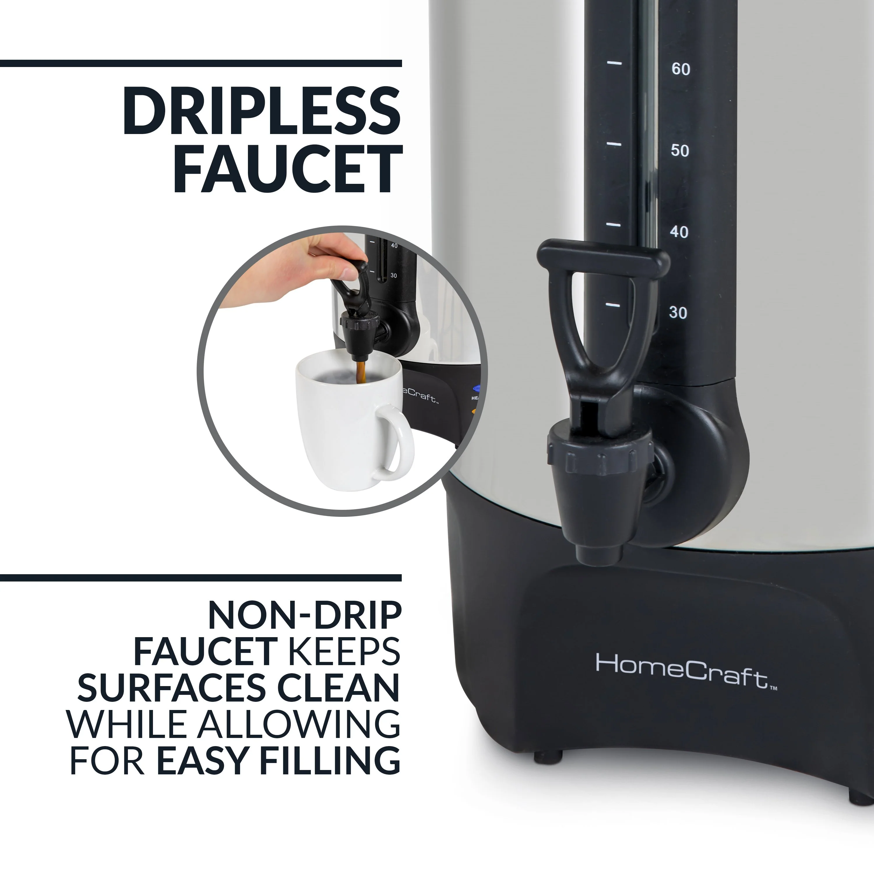 HomeCraft Quick-Brewing 1500-Watt Automatic 100-Cup Coffee Urn, Stainless Steel - Inhomebuy