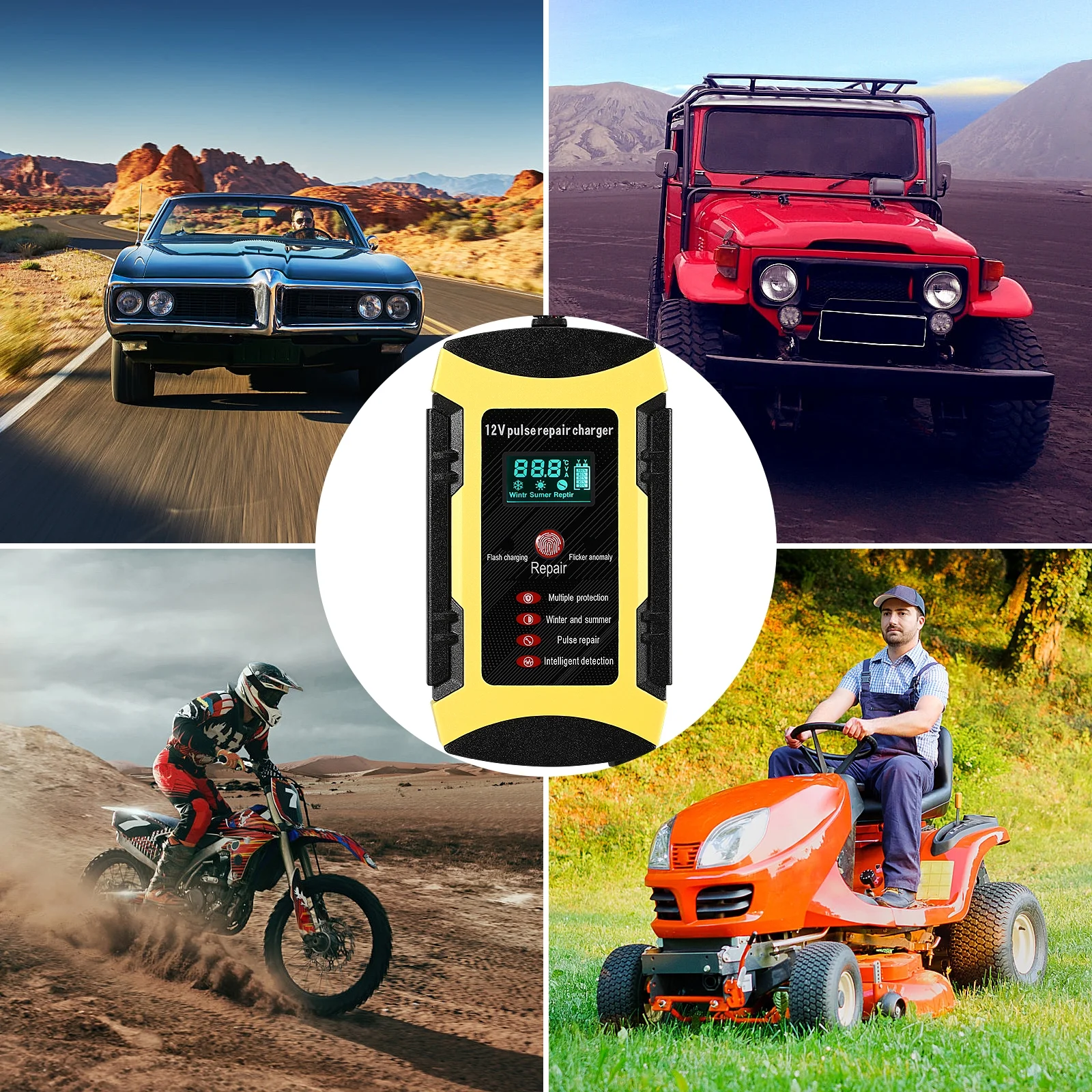 Portable Charger Automatic Trickle Battery Automotive Intelligent Pulse - Inhomebuy