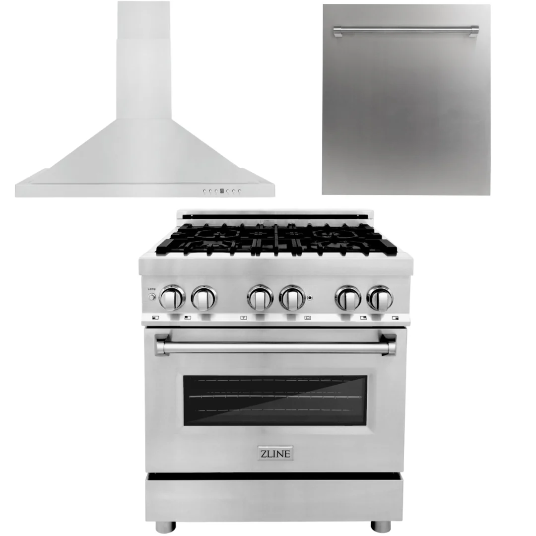 ZLINE Appliance Package - 30 in. Dual Fuel Range, 30 in. Range Hood, Dishwasher, 3KP-RARH30-DW - Inhomebuy