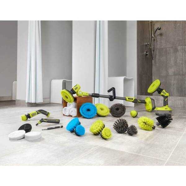 RYOBI ONE+ 18V Cordless Telescoping Power Scrubber Kit with 2.0 Ah Battery and Charger and - Inhomebuy