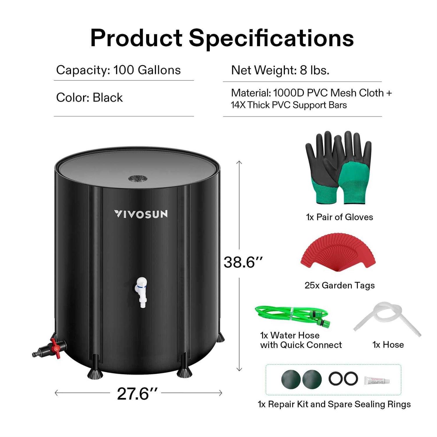 VIVOSUN Collapsible Rain Barrel Spigots and Overflow Kit - Inhomebuy