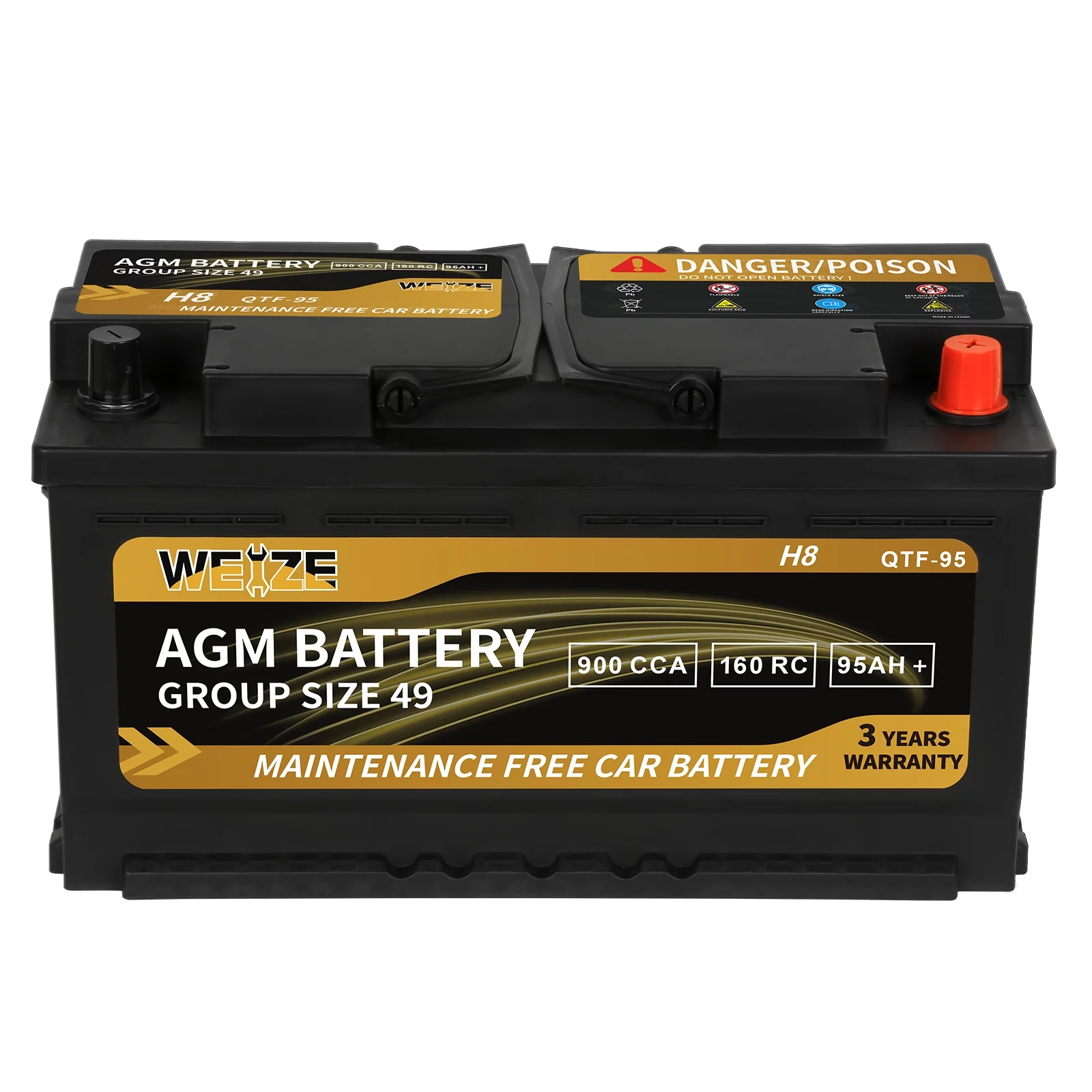 Weize Platinum AGM Battery BCI Group 48-12v 70ah H6 Size 48 Automotive Battery, 120RC, 760CCA, 36 Months Warranty - Inhomebuy