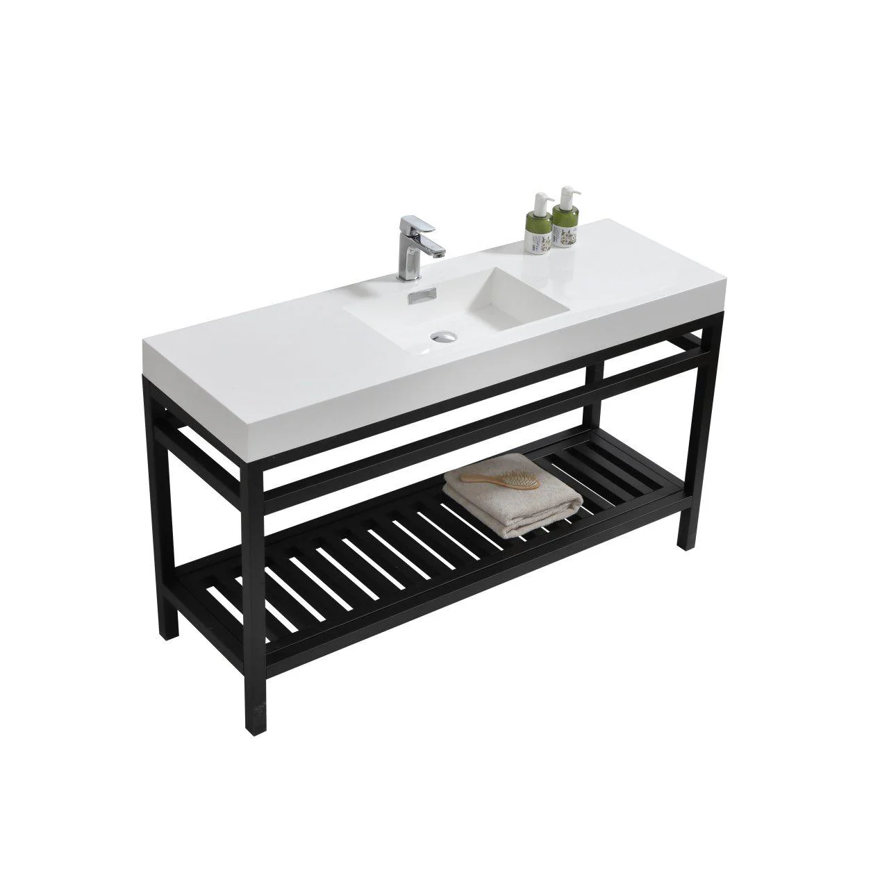 KubeBath Cisco 60 in. Single Sink Stainless Steel Console with Acrylic Sink - Matte Black, AC60S-BK - Inhomebuy