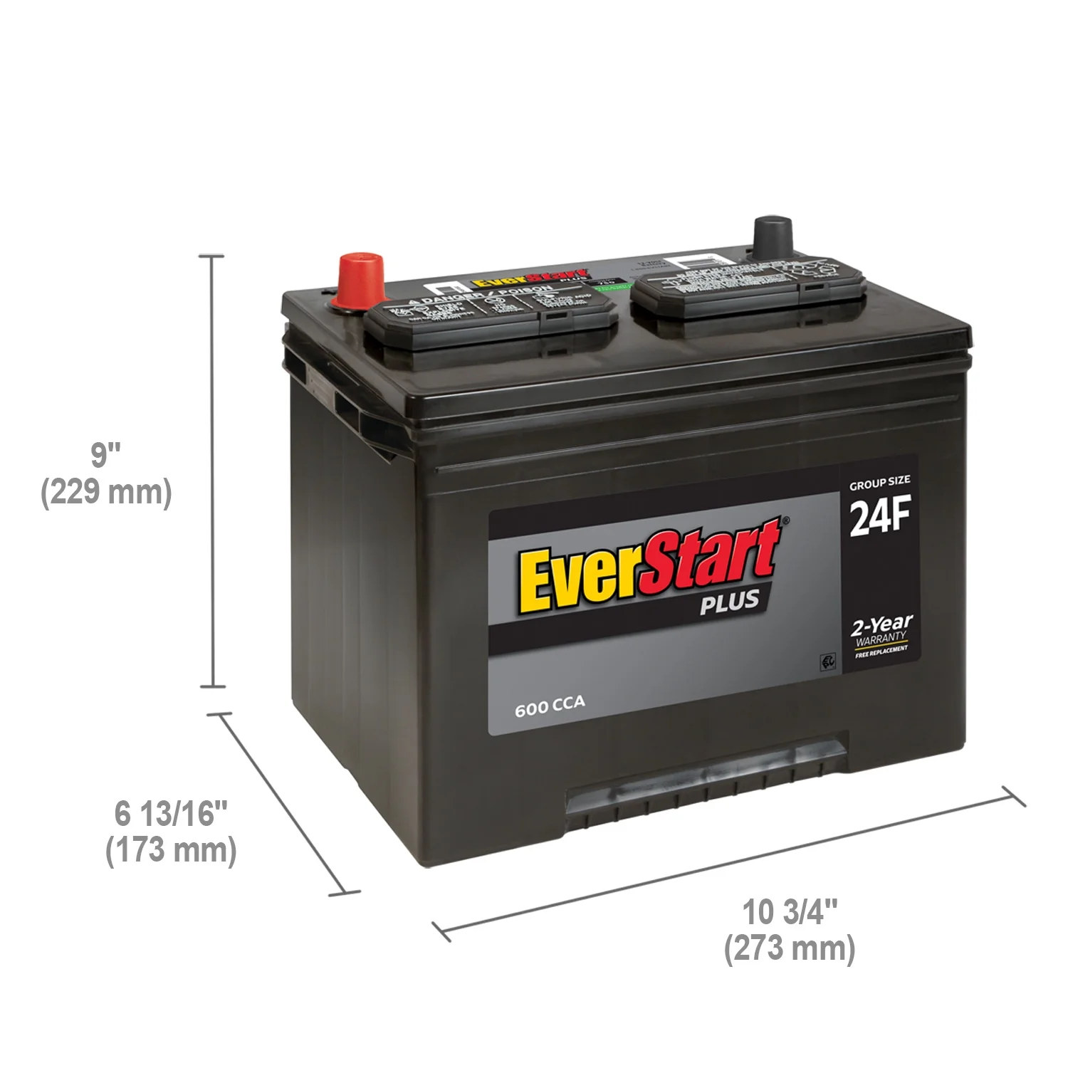 EverStart Plus Lead Acid Automotive Battery, Group Size 24F 12 Volt, 600 CCA - Inhomebuy