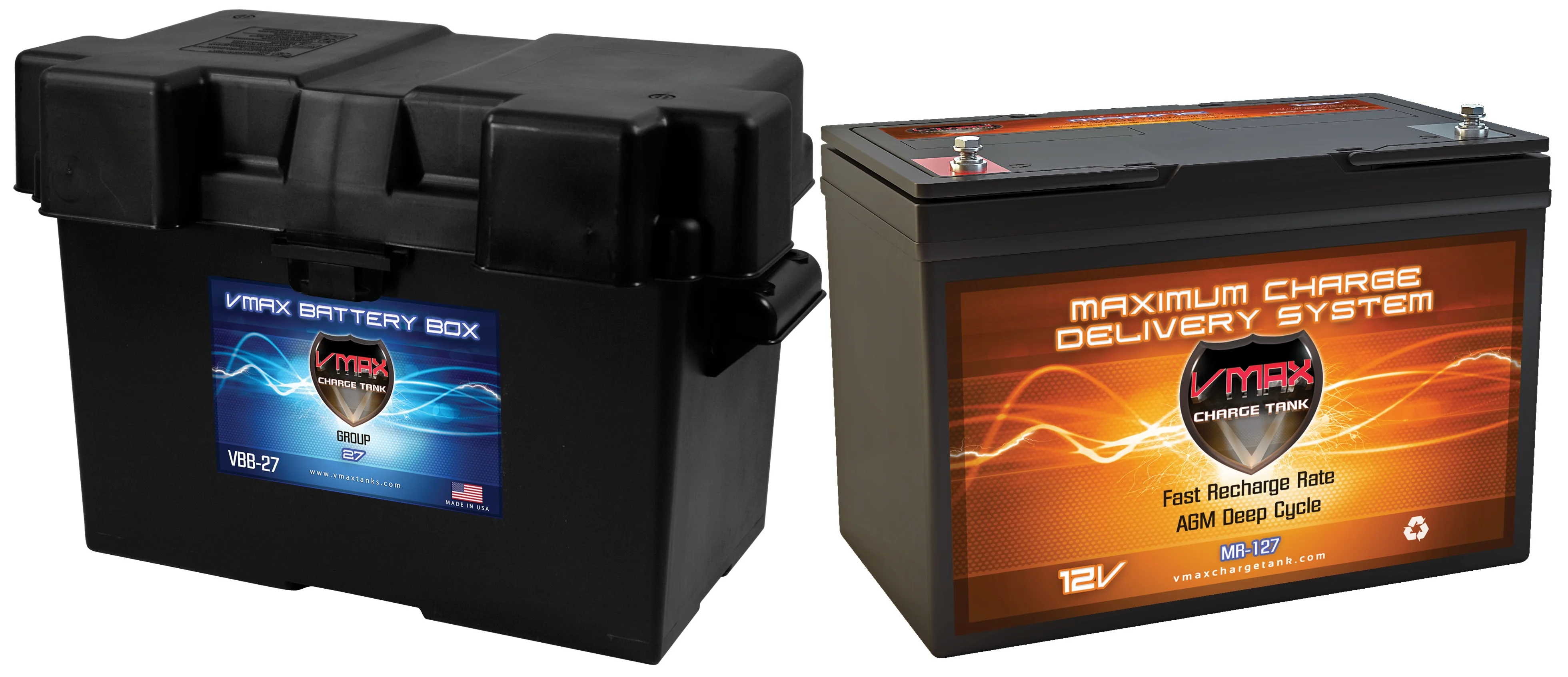VMAX MR127-100 + Marine Box Deep Cycle Battery Replaces SEARS 96410 12 Volt 100Ah AGM Group 27 - Inhomebuy