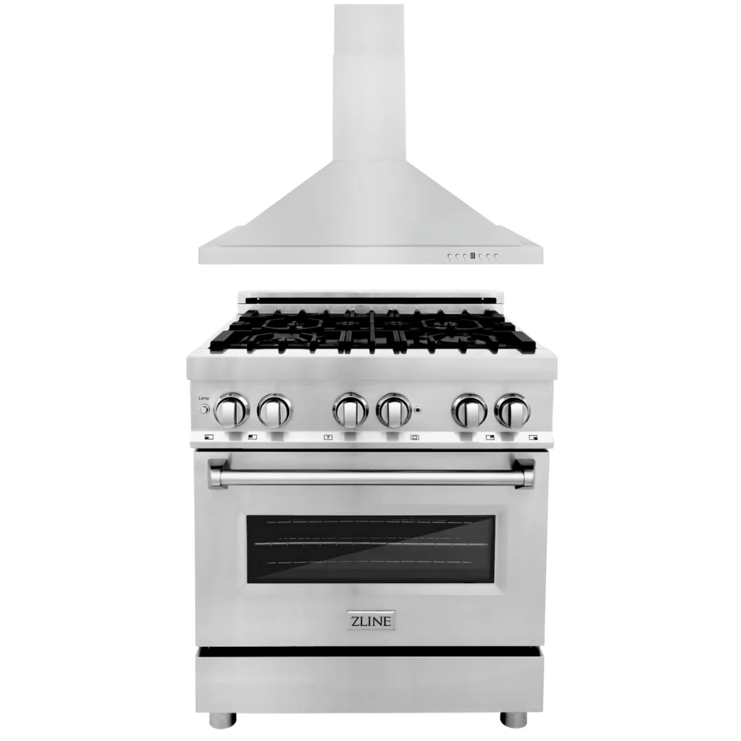 ZLINE Kitchen and Bath Appliance Package 30 in. Dual Fuel Range & 30 in. Range Hood, 2KP-RARH30 - Inhomebuy