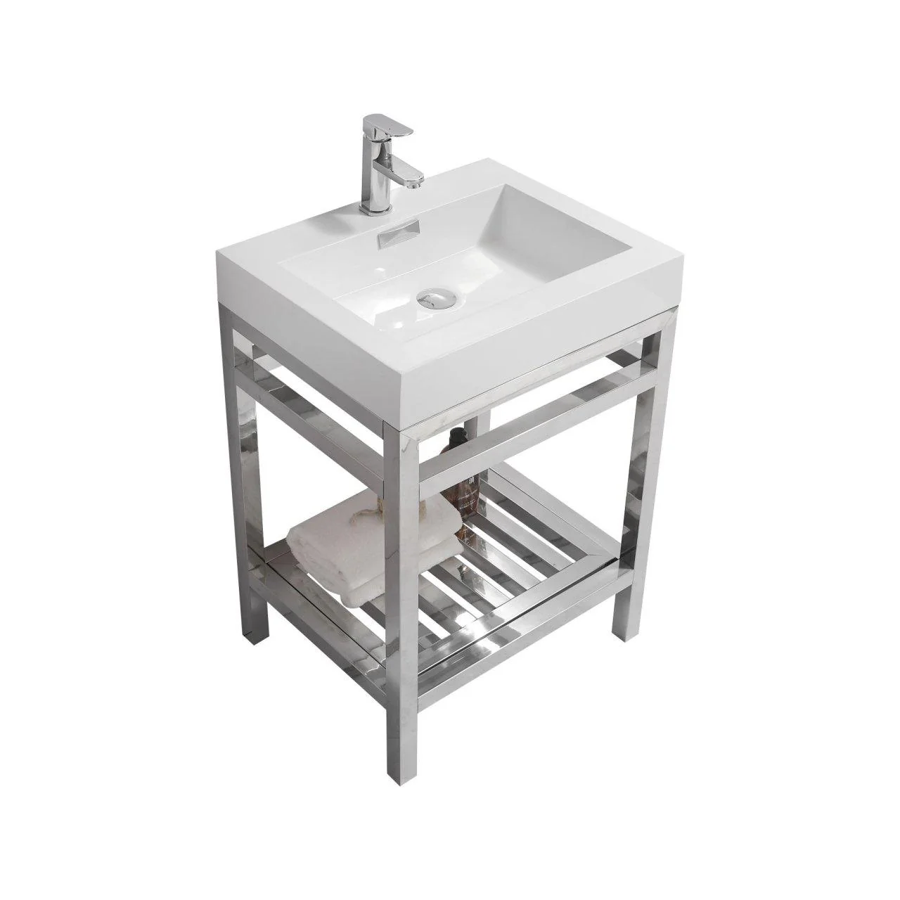 KubeBath Cisco 24 in. Stainless Steel Console with Acrylic Sink - Chrome, AC24 - Inhomebuy