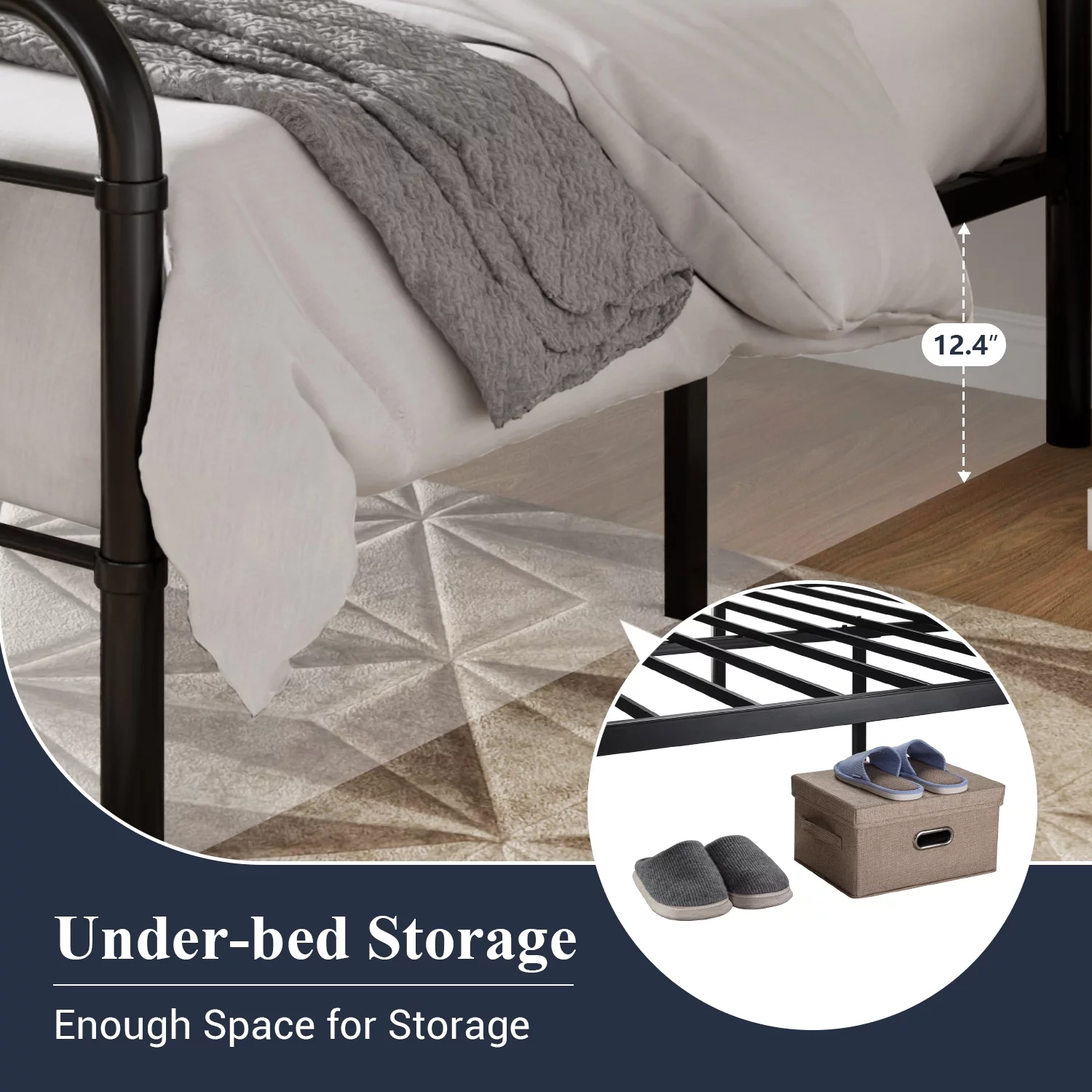 Allewie Queen Size Metal Platform Bed Frame with Victorian Style Wrought Iron-Art Headboard/Footboard, Black - Inhomebuy