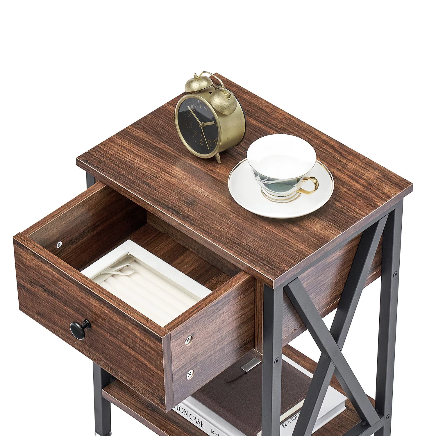 VECELO 3-Piece Bedroom Set with Queen Size Bed Frame and 1-Drawer Brown Nightstands - Inhomebuy