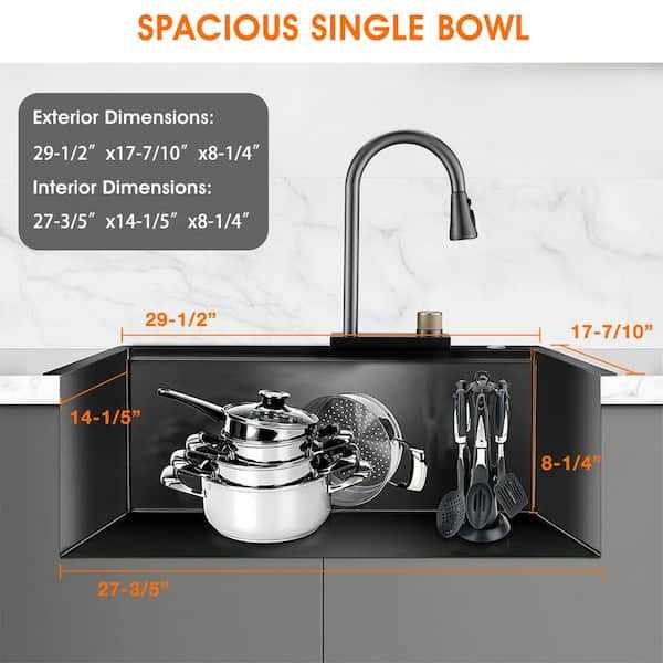 YASINU Zero Radius Drop-in 16G Stainless Steel 30 in. 4-Hole Single Bowl Workstation Waterfall Kitchen Sink - Inhomebuy