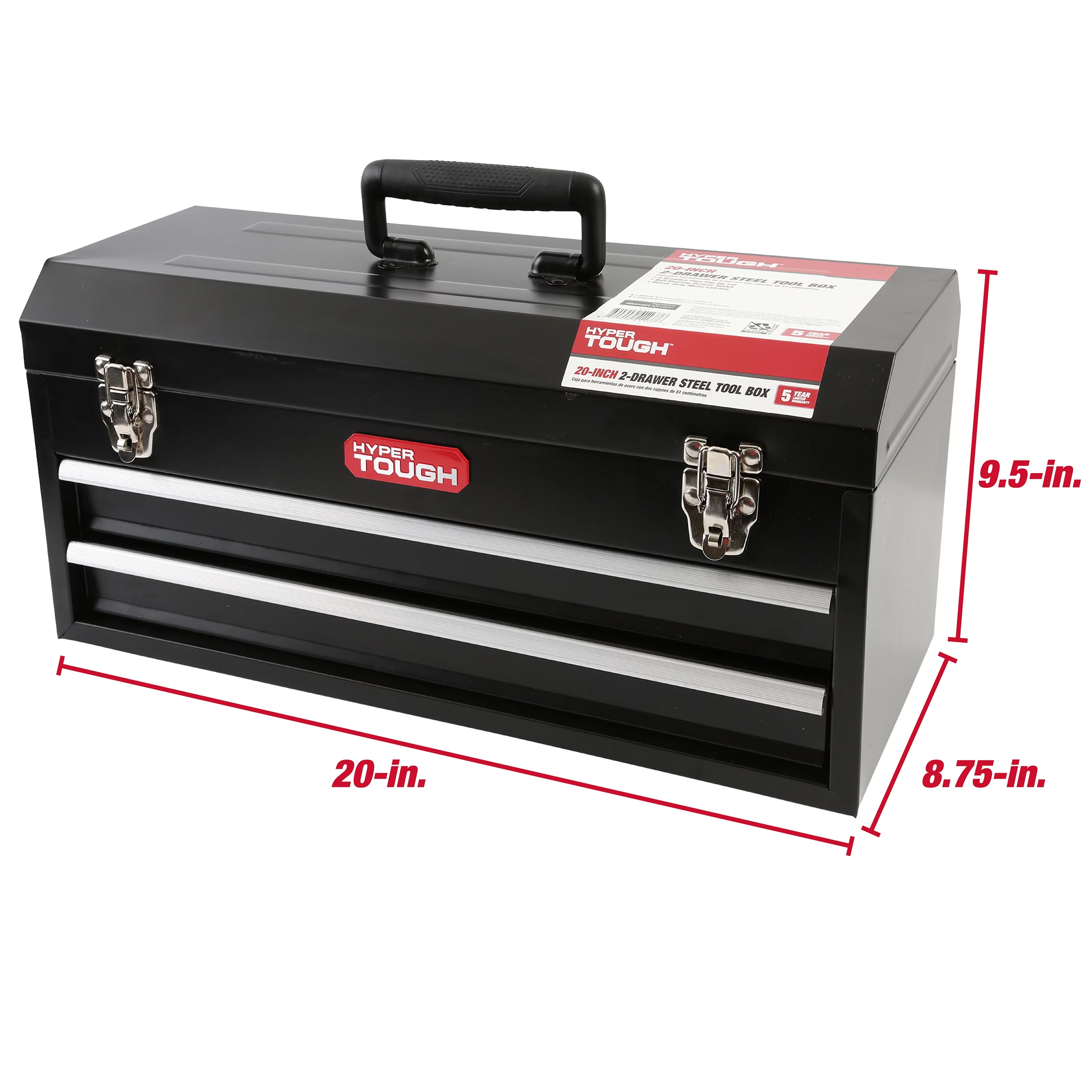 Hyper Tough 20-inch 2-Drawer Tool Box, Tool Chest with Flip-up Lid, Black, Steel - Inhomebuy