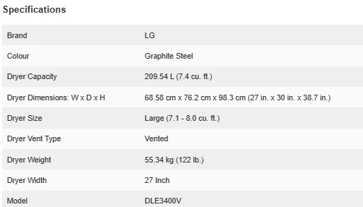 LG 7.4 CU. FT. GRAPHITE STEEL ULTRA LARGE CAPACITY ELECTRIC DRYER WITH SMARTDIAGNOSIS - DLE3400V - Inhomebuy