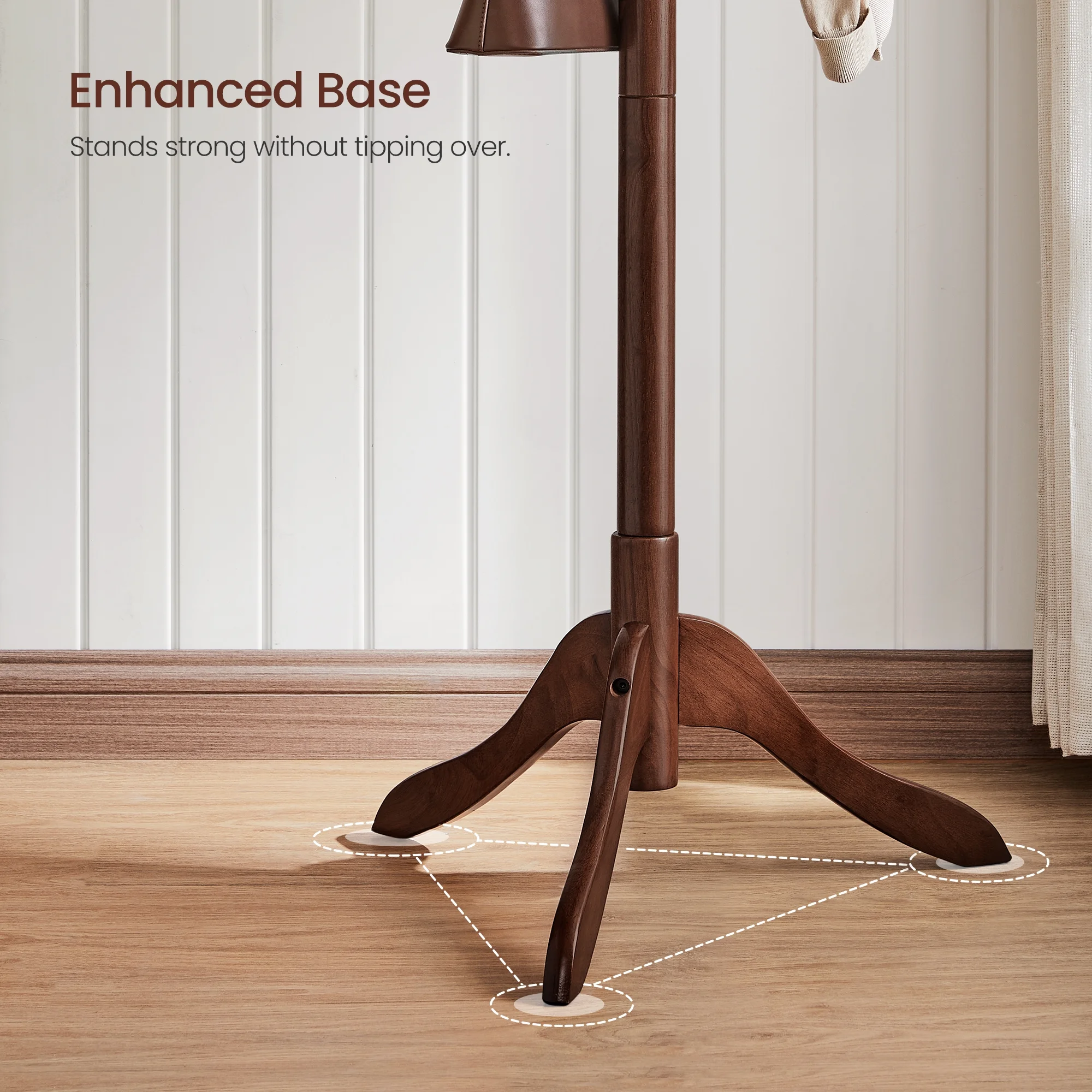 VASAGLE 8 Hooks Coat Rack Solid Wood Free Standing Coat Rack with Tree-Shaped Coat Rack 3 Height Options for Clothes Hats Bags for Living Room Bedroom Home Office Dark Walnut - Inhomebuy