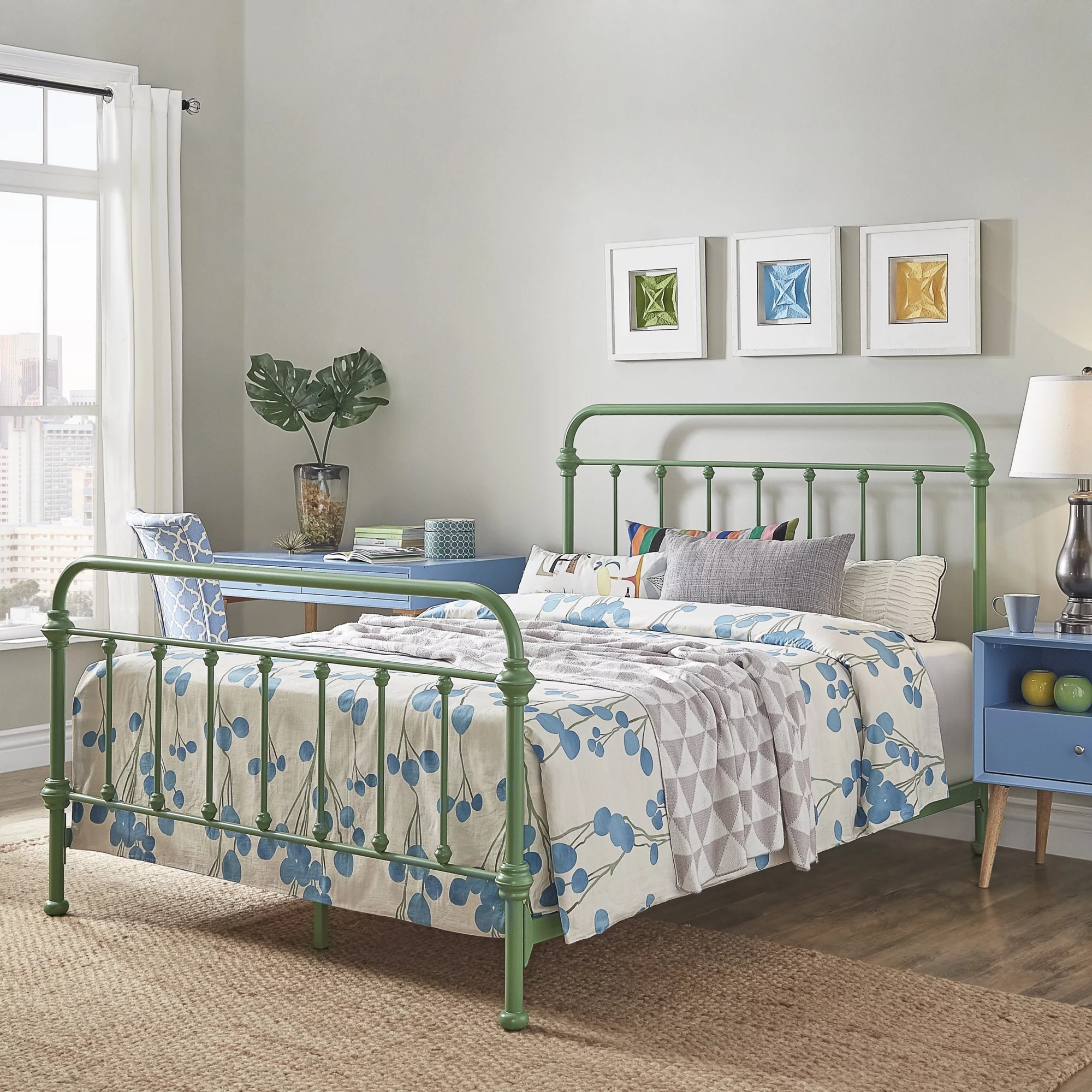 Weston Home Nottingham Metal Twin Bed, Blue Steel - Inhomebuy
