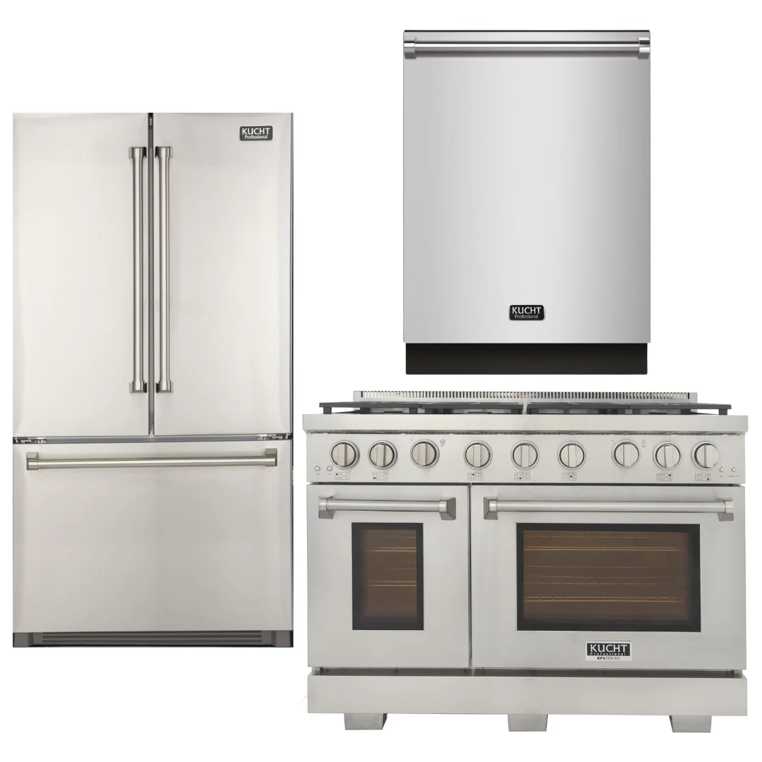 Kucht Appliance Package - 48 inch Gas Range in Stainless Steel, Dishwasher, Refrigerator, AP-KFX480-2 - Inhomebuy