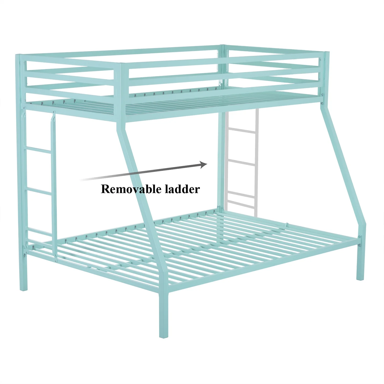 Amolife Twin Over Full Metal Bunk Bed with Removable Stairs, Fullength Guardrail, Black - Inhomebuy