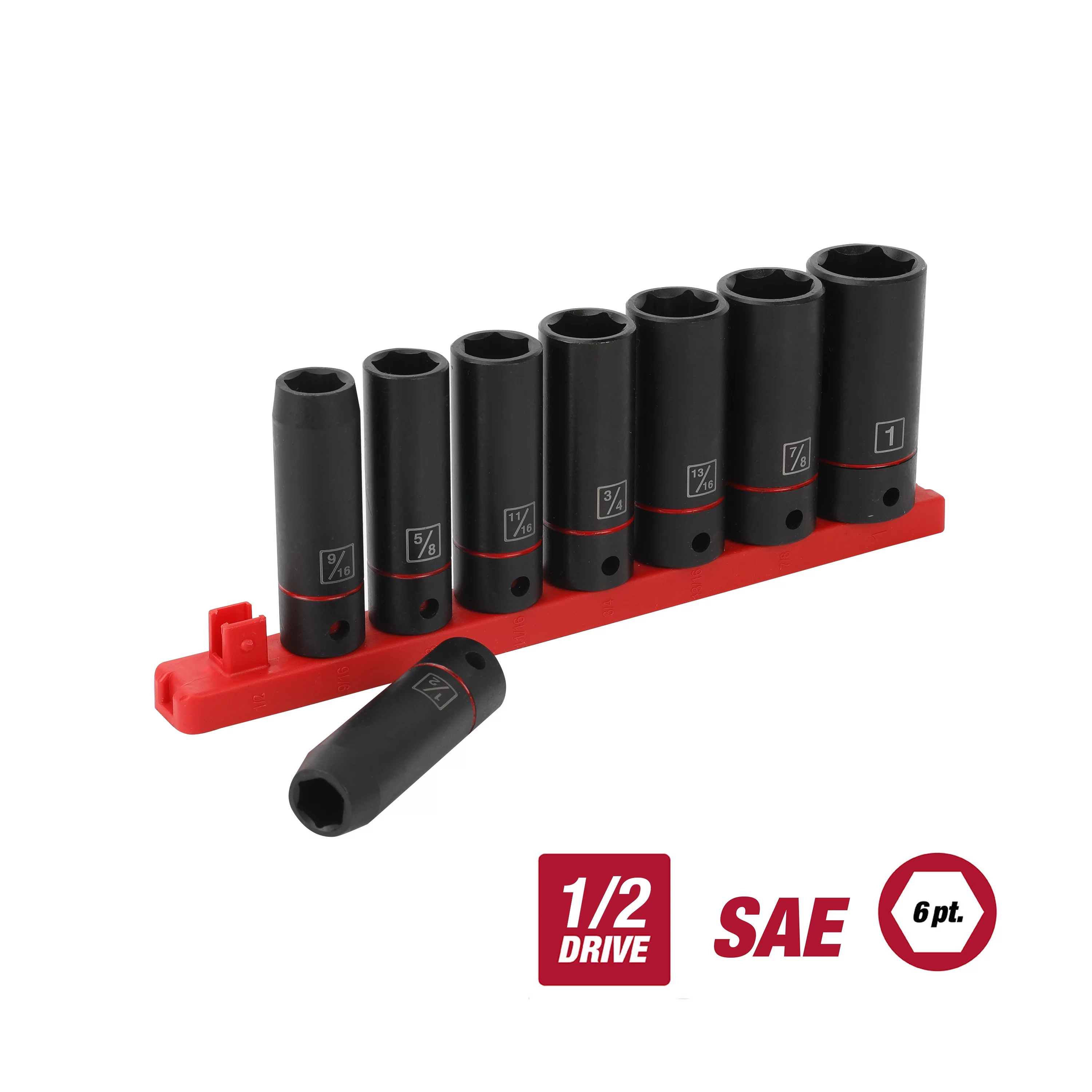 Hyper Tough 9-Piece 1/2 inch Deep and Standard Drive Impact Socket Set Bundle - Inhomebuy